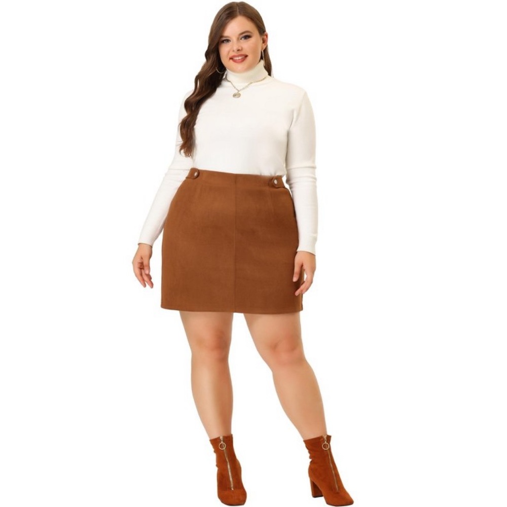 Agnes Orinda Women's Plus Size Faux Suede Printed Side Buttons